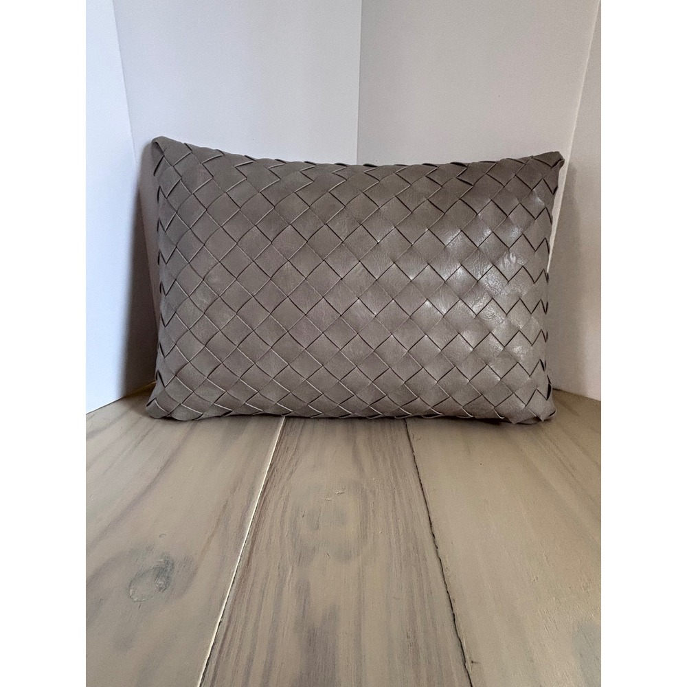 Frye Gray Woven Faux Leather Decorative Throw Pillow Rectangular 20x13 Modern